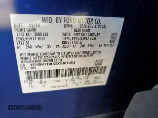2014 Ford Explorer with VIN 1FM5K7B8XEGB87964, listed as a Copart auction lot 51987295 with 145,168 mi miles and Salvage Title. Bid and sale history available at DreamBid. Image 13.