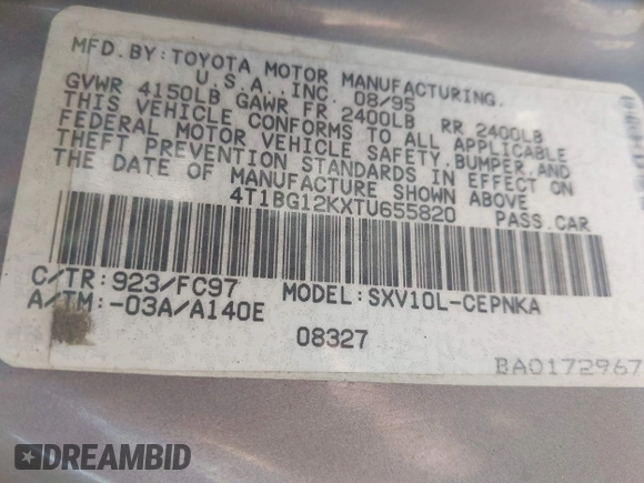 1996 Toyota Camry DX with VIN 4T1BG12KXTU655820, listed as a IAAI auction lot 42093458 with 197,247 mi miles. Bid and sale history available at carsss.com. Image 9.