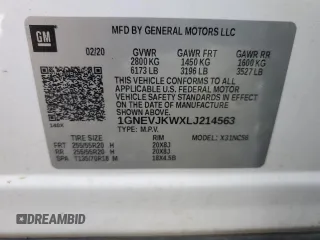 2020 Chevrolet Traverse RS with VIN 1GNEVJKWXLJ214563, listed as a Copart auction lot 44316534 with 56,963 mi miles. Bid and sale history available at carsss.com. Image 14.