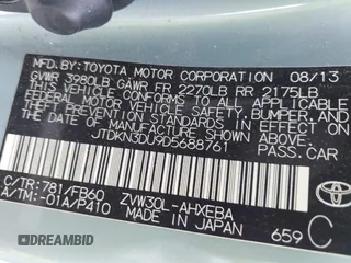 2013 Toyota Prius One z VIN JTDKN3DU9D5688761, wystawiony jako IAAI lot #42321117 z przebiegiem 176 532 mil mil oraz . Historia ofert i sprzedaży dostępna na DreamBid. Obrazek 9.