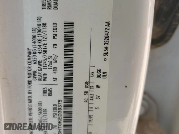 2019 Ford F-350 XL with VIN 1FD8W3HT0KED39375, listed as a Copart auction lot 54328835 with Not provided miles and Salvage title. Bid and sale history available at DreamBid. Image 13.