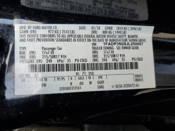 2018 Ford Focus Titanium с VIN 1FADP3N28JL250097, выставлен на аукционе Copart как лот 59972575 с пробегом 127 773 миль миль и Списание • Salvage title. История ставок и продаж доступна на DreamBid. Изображение 12.