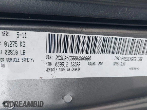 2011 Chrysler 300 Limited with VIN 2C3CA5CG6BH580860, listed as a IAAI auction lot 42054588 with 168,709 mi miles. Bid and sale history available at carsss.com. Image 9.