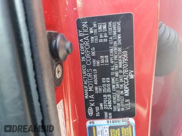 2011 Kia Sportage EX with VIN KNDPCCA27B7079569, listed as a Copart auction lot 62072015 with 156,569 mi miles and Salvage title. Bid and sale history available at DreamBid. Image 13.