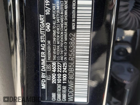2020 Mercedes-Benz C with VIN WDDWF8DB5LR563862, listed as a Copart auction lot 48948205 with 59,159 mi miles and Clean Title. Bid and sale history available at carsss.com. Image 12.
