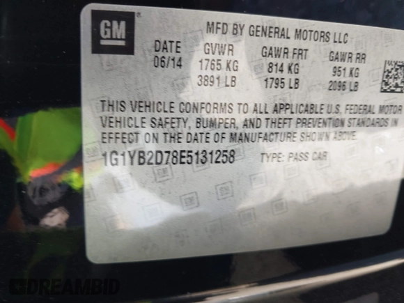 2014 Chevrolet Corvette 1LT with VIN 1G1YB2D78E5131258, listed as a IAAI auction lot 41995747 with 155,760 mi miles and . Bid and sale history available at DreamBid. Image 9.