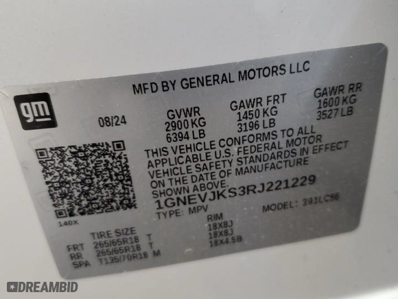 2024 Chevrolet Traverse AWD Z71 with VIN 1GNEVJKS3RJ221229, listed as a Copart auction lot 50611415 with 0 mi miles and Salvage Title. Bid and sale history available at carsss.com. Image 15.