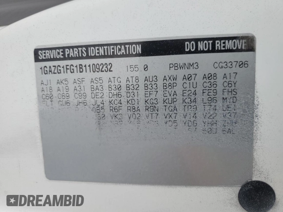 2011 Chevrolet Express Passenger 1LT with VIN 1GAZG1FG1B1109232, listed as a Copart auction lot 84252874 with Not provided miles and Salvage title. Bid and sale history available at DreamBid. Image 14.