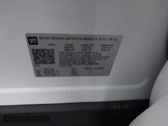 2023 GMC Terrain SLT with VIN 3GKALPEG4PL266410, listed as a IAAI auction lot 42130031 with 4,203 mi miles and . Bid and sale history available at DreamBid. Image 9.