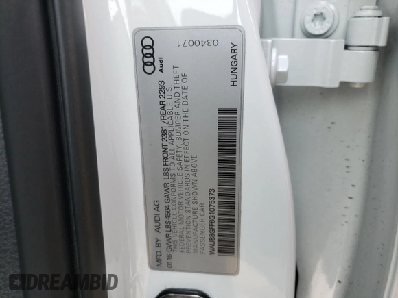 2016 Audi A3 2.0T Premium with VIN WAUB8GFF6G1075373, listed as a Copart auction lot 52024643 with 24,024 mi miles. Bid and sale history available at carsss.com. Image 12.