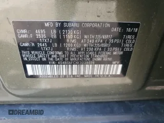 2019 Subaru Outback Premium with VIN 4S4BSAFCXK3239028, listed as a Copart auction lot 54336895 with Not provided miles and Non repairable. Bid and sale history available at DreamBid. Image 12.