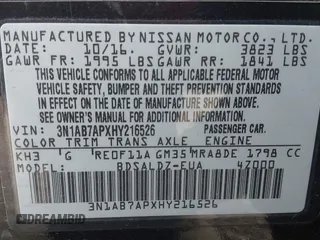2017 Nissan Sentra S with VIN 3N1AB7APXHY216526, listed as a IAAI auction lot 42168636 with 202,451 mi miles and . Bid and sale history available at DreamBid. Image 9.