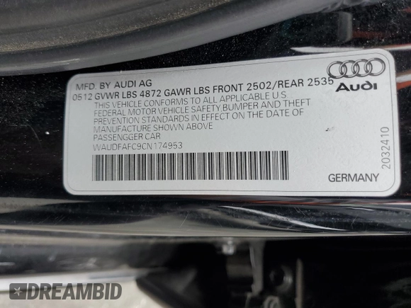 2012 Audi A6 Premium Plus with VIN WAUDFAFC9CN174953, listed as a Copart auction lot 61963495 with 166,544 mi miles and Clean title. Bid and sale history available at DreamBid. Image 12.