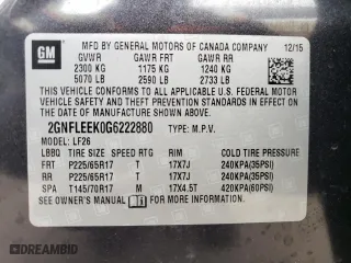 2016 Chevrolet Equinox LS with VIN 2GNFLEEK0G6222880, listed as a Copart auction lot 48226235 with 56,996 mi miles and Salvage Title. Bid and sale history available at carsss.com. Image 14.
