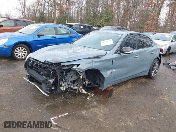 2021 Infiniti Q50 Red Sport 400 with VIN JN1FV7DR0MM880468, listed as a IAAI auction lot 41040172 with 30,715 mi miles and . Bid and sale history available at carsss.com. Image 2.