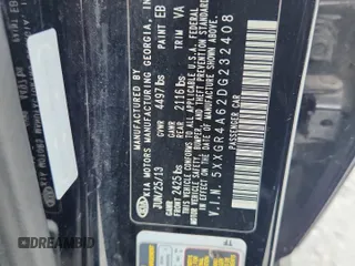 2013 Kia Optima SX with VIN 5XXGR4A62DG232408, listed as a Copart auction lot 62819035 with 251,192 mi miles and Clean title. Bid and sale history available at DreamBid. Image 12.