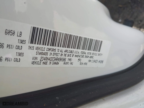 2010 Dodge Grand Caravan SE with VIN 2D4RN4DE5AR490306, listed as a IAAI auction lot 41944376 with 127,107 mi miles. Bid and sale history available at carsss.com. Image 9.