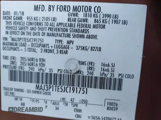 2018 Ford EcoSport SE with VIN MAJ3P1TE5JC191751, listed as a IAAI auction lot 41395768 with 146,506 mi miles. Bid and sale history available at carsss.com. Image 9.