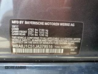 2018 BMW 3 Series 328d xDrive with VIN WBA8J1C51JA379516, listed as a Copart auction lot 60606515 with 69,578 mi miles and Salvage title. Bid and sale history available at DreamBid. Image 12.