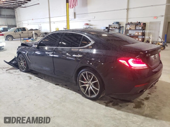 2019 Genesis G70 Dynamic with VIN KMTG34LE1KU019917, listed as a Copart auction lot 46551025 with 102,348 mi miles and Non Repairable. Bid and sale history available at DreamBid. Image 2.