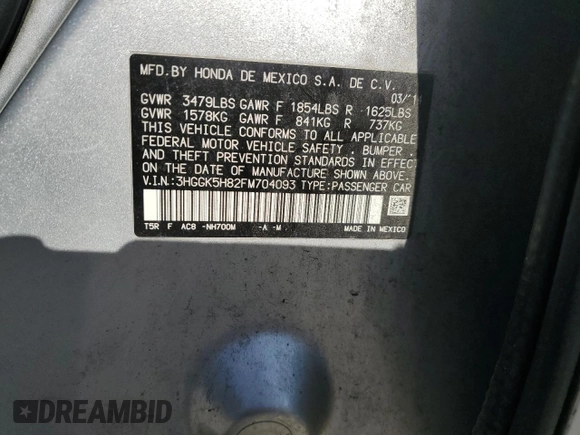 2015 Honda Fit EX-L with VIN 3HGGK5H82FM704093, listed as a Copart auction lot 54449815 with 120,570 mi miles and Salvage Title. Bid and sale history available at carsss.com. Image 13.