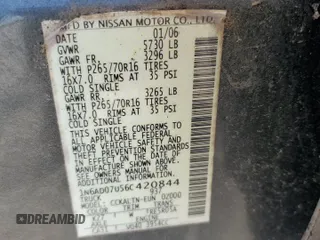 2006 Nissan Frontier SE with VIN 1N6AD07U56C420844, listed as a Copart auction lot 62164785 with 171,842 mi miles and Clean title. Bid and sale history available at DreamBid. Image 13.