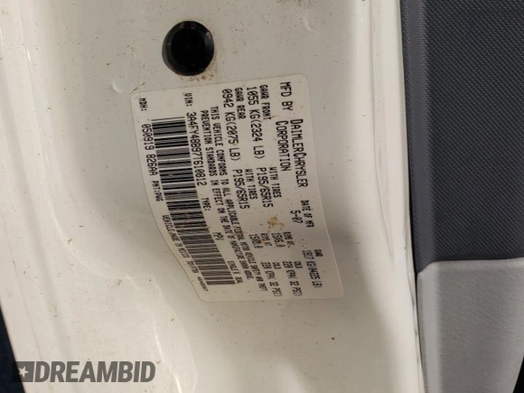 2007 Chrysler PT Cruiser with VIN 3A4FY48B97T610812, listed as a Copart auction lot 54843025 with 99,196 mi miles and Salvage title. Bid and sale history available at DreamBid. Image 13.