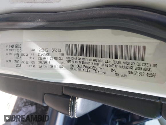 2016 Jeep Cherokee Limited с VIN 1C4PJLDB4GW233315, выставлен на аукционе IAAI как лот 42655905 с пробегом 116 407 миль миль и . История ставок и продаж доступна на DreamBid. Изображение 9.