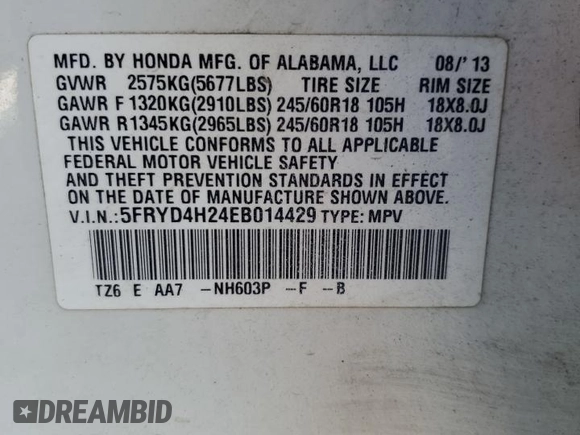 2014 Acura MDX z VIN 5FRYD4H24EB014429, wystawiony jako Copart lot #55143495 z przebiegiem 203 528 mil mil oraz Szkoda całkowita • Salvage title. Historia ofert i sprzedaży dostępna na DreamBid. Obrazek 13.