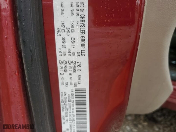 2011 Dodge Grand Caravan Mainstreet with VIN 2D4RN3DG4BR715649, listed as a Copart auction lot 57890883 with 0 mi miles and Salvage Title. Bid and sale history available at carsss.com. Image 13.