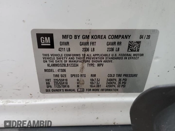 2020 Buick Encore GX Select with VIN KL4MMDS28LB123334, listed as a Copart auction lot 49108265 with 77,201 mi miles and Non repairable. Bid and sale history available at DreamBid. Image 13.