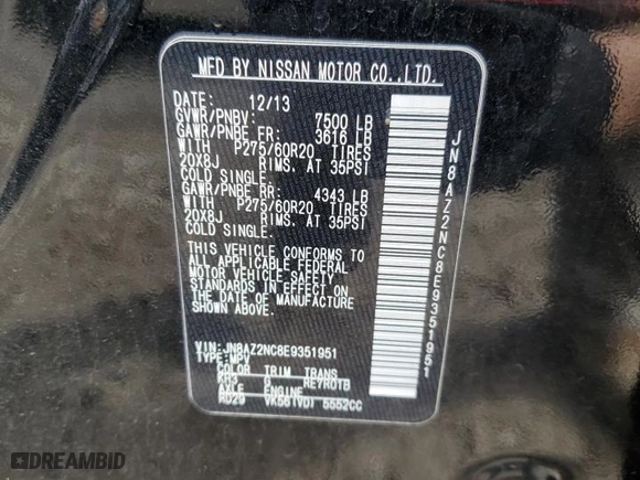 2014 Infiniti QX80 with VIN JN8AZ2NC8E9351951, listed as a Copart auction lot 45207815 with NaN miles and Salvage Title. Bid and sale history available at carsss.com. Image 14.