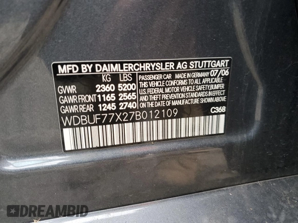 2007 Mercedes-Benz E 63 AMG with VIN WDBUF77X27B012109, listed as a Copart auction lot 86757394 with 60,309 mi miles and Salvage Title. Bid and sale history available at carsss.com. Image 12.
