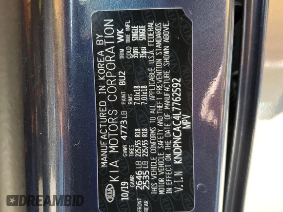2020 Kia Sportage EX with VIN KNDPNCAC4L7762592, listed as a Copart auction lot 54369225 with 95,998 mi miles and Salvage title. Bid and sale history available at DreamBid. Image 15.