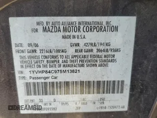 2007 Mazda 6 i Sport VE with VIN 1YVHP84C975M13821, listed as a Copart auction lot 80315224 with 187,379 mi miles and Salvage Title. Bid and sale history available at DreamBid. Image 14.