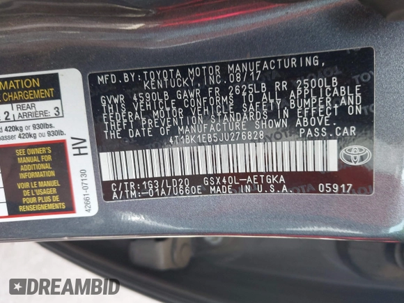 2018 Toyota Avalon XLE with VIN 4T1BK1EB5JU276828, listed as a IAAI auction lot 42141640 with 75,815 mi miles. Bid and sale history available at carsss.com. Image 9.