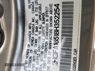 2008 Honda Civic LX z VIN 2HGFA16518H352254, wystawiony jako Copart lot #57336395 z przebiegiem 111 023 mil mil oraz Szkoda całkowita • Salvage title. Historia ofert i sprzedaży dostępna na DreamBid. Obrazek 13.
