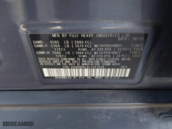 2014 Subaru Outback 2.5i with VIN 4S4BRBAC4E3241838, listed as a IAAI auction lot 42020603 with 112,077 mi miles. Bid and sale history available at carsss.com. Image 9.