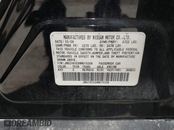 2009 Infiniti G37 Journey with VIN JNKCV61E99M015208, listed as a IAAI auction lot 42229551 with 101,638 mi miles and . Bid and sale history available at DreamBid. Image 9.