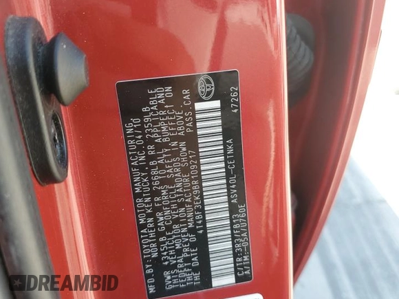 2011 Toyota Camry LE with VIN 4T4BF3EK9BR109217, listed as a Copart auction lot 63452215 with 247,702 mi miles and Salvage title. Bid and sale history available at DreamBid. Image 12.