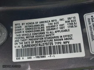 2010 Honda CR-V LX with VIN 5J6RE4H37AL079725, listed as a IAAI auction lot 41919313 with 178,168 mi miles. Bid and sale history available at carsss.com. Image 9.