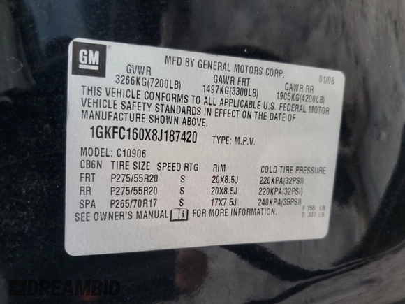 2008 GMC Yukon XL SLT with VIN 1GKFC160X8J187420, listed as a Copart auction lot 84614794 with 306,715 mi miles and Salvage Title. Bid and sale history available at carsss.com. Image 13.