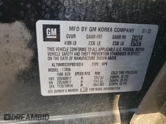 2023 Chevrolet TrailBlazer LS with VIN KL79MMS2XPB019314, listed as a Copart auction lot 43964925 with 32,452 mi miles and Salvage Title. Bid and sale history available at DreamBid. Image 13.