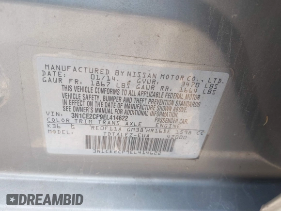 2014 Nissan Note S Plus с VIN 3N1CE2CP9EL414622, выставлен на аукционе IAAI как лот 42487348 с пробегом 172 704 миль миль и . История ставок и продаж доступна на DreamBid. Изображение 9.