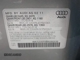 2011 Audi Q5 Premium Plus with VIN WA1LFAFP9BA086938, listed as a IAAI auction lot 42032036 with 118,684 mi miles and . Bid and sale history available at DreamBid. Image 9.