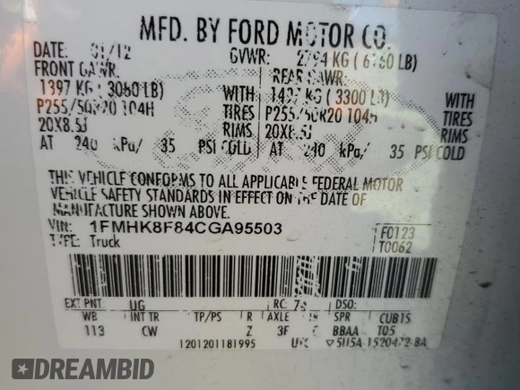 2012 Ford Explorer Limited z VIN 1FMHK8F84CGA95503, wystawiony jako Copart lot #63830085 z przebiegiem 188 261 mil mil oraz Szkoda całkowita • Salvage title. Historia ofert i sprzedaży dostępna na DreamBid. Obrazek 14.