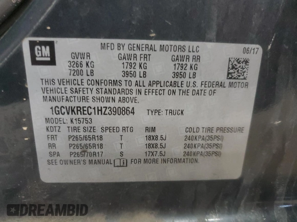 2017 Chevrolet Silverado 1500 LT with VIN 1GCVKREC1HZ390864, listed as a Copart auction lot 56366955 with 123,658 mi miles and Clean Title. Bid and sale history available at DreamBid. Image 13.
