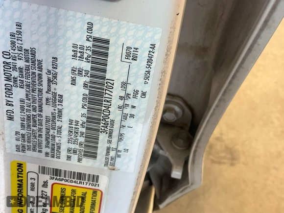 2020 Ford Fusion SEL z VIN 3FA6P0CD4LR177021, wystawiony jako IAAI lot #42743422 z przebiegiem 81 131 mil mil oraz . Historia ofert i sprzedaży dostępna na DreamBid. Obrazek 28.
