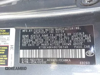 2009 Toyota Camry with VIN 4T1BE46K49U796148, listed as a IAAI auction lot 42061304 with 149,182 mi miles. Bid and sale history available at carsss.com. Image 9.