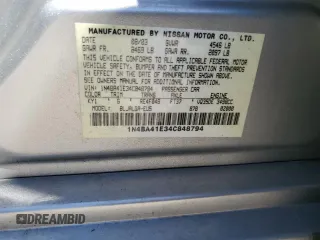2004 Nissan Maxima SL with VIN 1N4BA41E34C848794, listed as a Copart auction lot 57306645 with 91,834 mi miles and Salvage title. Bid and sale history available at DreamBid. Image 13.